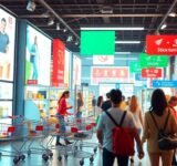 Dynamic online retail scene with diverse product displays.