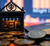 Coins and cards near tiny shop.